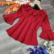 Load image into Gallery viewer, Alluring Red Heavy Rayon Solid Round Neck Flair Tops For Women And Girls