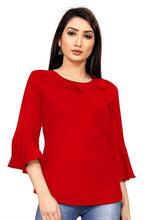 Load image into Gallery viewer, Alluring Red Heavy Rayon Solid Round Neck Flair Tops For Women And Girls