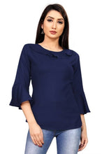Load image into Gallery viewer, Alluring Navy Blue Heavy Rayon Solid Round Neck Flair Tops For Women And Girls
