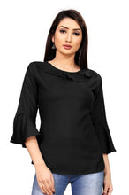 Load image into Gallery viewer, Alluring Black Heavy Rayon Solid Round Neck Flair Tops For Women And Girls