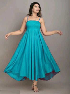 Alluring Turquoise Rayon Solid Anarkali Kurta For Women