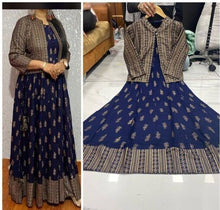 Load image into Gallery viewer, Contemporary Navy Blue Rayon Printed Kurta with Jacket For Women