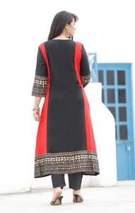Alluring Black Embroidered Rayon Kurta Pant Set For Women