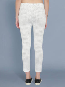 Cotton Lycra White Black Polka Dot Womens Trouser Pant-Pack Of 2