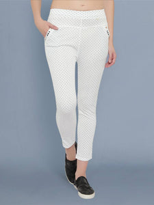 Cotton Lycra White Black Polka Dot Womens Trouser Pant-Pack Of 2