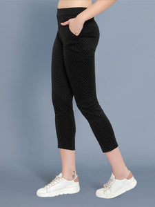 Cotton Lycra Beige Black Polka Dot Womens Trouser Pant-Pack Of 2
