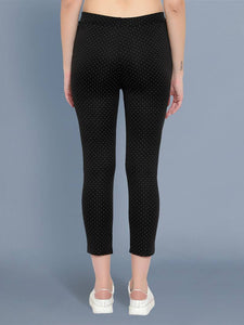 Cotton Lycra Beige Black Polka Dot Womens Trouser Pant-Pack Of 2