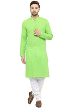 Load image into Gallery viewer, Stylish Green Cotton Solid Straight Kurta Pyjama Set For Men