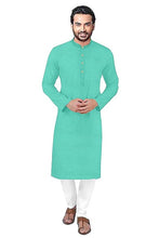 Load image into Gallery viewer, Stylish Turquoise Cotton Solid Straight Kurta Pyjama Set For Men