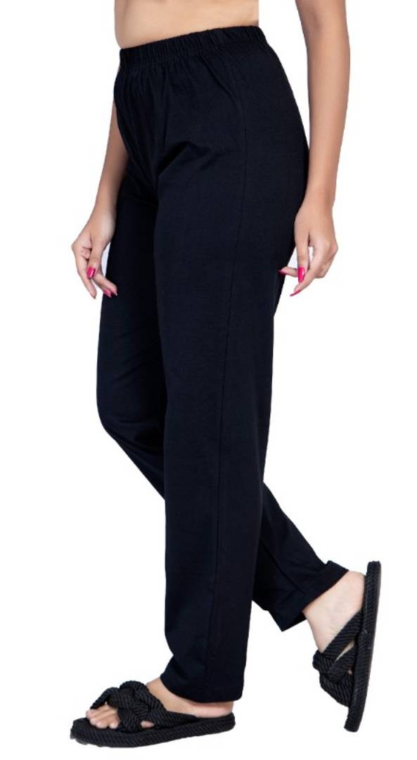 KRV Black Loose Fit Cotton Solid Track Pants For Women (Size: 3XL)