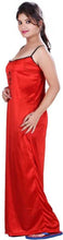 Load image into Gallery viewer, Red And Black Comfy Satin Night Dress Set For Women