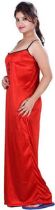 Red And Black Comfy Satin Night Dress Set For Women