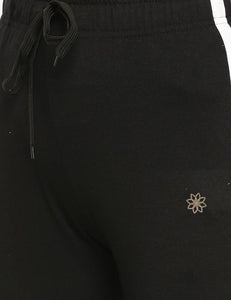Elegant Black Cotton Striped Track Pant For Women