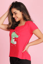 Load image into Gallery viewer, Clovia Elegant Pink Cotton Geometric Print Lounge Tops For Women