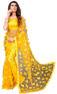 Beautiful Butterfly Net Saree With Blouse Piece For Women