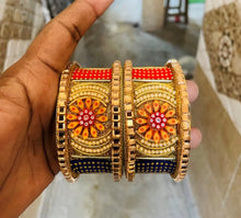 Load image into Gallery viewer, Cubic Zirconia Stone Gold Plated Kada Bangles