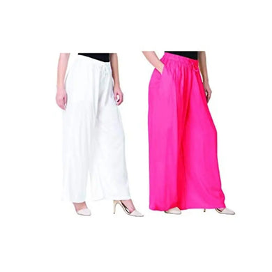 Attractive Solid Cotton Blended Flared Trousers Combo For Women Pack Of 2