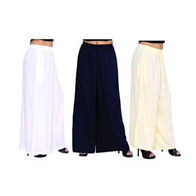 Attractive Solid Cotton Blended Flared Trousers Combo For Women Pack Of 3
