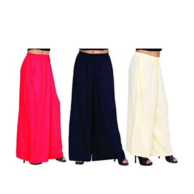 Attractive Solid Cotton Blended Flared Trousers Combo For Women Pack Of 3