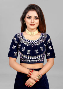 Women Velvet Embroidered Semi Stitched Lehenga Choli And Dupatta Set
