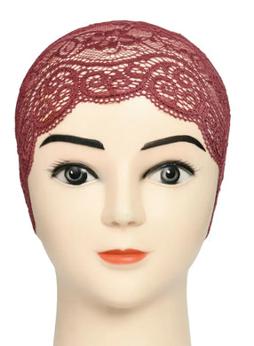 Women's Under hijab Scarf Dark Maroon Color Net Naqab Headband (2 Pcs)