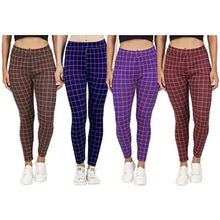 Load image into Gallery viewer, Naughty Little? Womens Checkered Pattern Ankle Length Tights Multicolour Combo (Pack of 4) Free Size (best Fit to the Hip Size 28 inch to 34 inch)