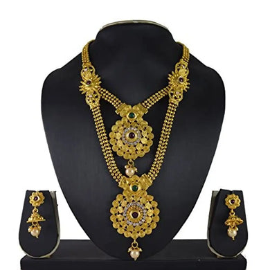 RADHEKRISHNA golden alloy material long and short both jewellary set