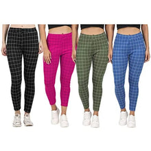 Load image into Gallery viewer, Naughty Little? Womens Checkered Pattern Ankle Length Tights Multicolour Combo (Pack of 4) Free Size (best Fit to the Hip Size 28 inch to 34 inch)
