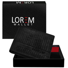 Load image into Gallery viewer, LOREM Black 3D Emboss Line Bi-Fold Faux Leather 3 ATM Card Slots Wallet For Men