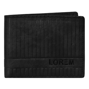 LOREM Black 3D Emboss Line Bi-Fold Faux Leather 3 ATM Card Slots Wallet For Men