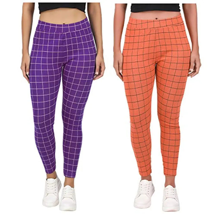 Naughty Little? Womens Checkered Pattern Ankle Length Tights Multicolour Combo (Pack of 2) Free Size (Best Fit to the Hip Size 28 inch to 34 Inches)