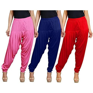 Eazy Trendz Women's Viscose Lycra Solid Patiala Pack of 3-MPINK_RED.Navy