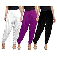 Load image into Gallery viewer, Eazy Trendz Women&#39;s Viscose Lycra Solid Patiala Pack of 3-Black_White_MEGENTA