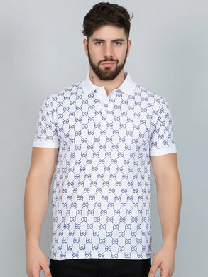 Ekom Men Regular Fit Polo Tshirt | Cotton Matty With EE Print Collar Neck Half Sleeve Tshirt For Men - White