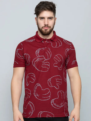 Ekom Men Regular Fit Polo Tshirt | Cotton Matty Funky  Punchy Hands Printed Polo T-Shirt For Men - Maroon