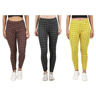 Naughty Little? Womens Checkered Pattern Ankle Length Tights Multicolour Combo (Pack of 3) Free Size (best Fit to the Hip Size 28 inch to 34 inch)