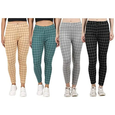 Naughty Little? Womens Checkered Pattern Ankle Length Tights Multicolour Combo (Pack of 4) Free Size (best Fit to the Hip Size 28 inch to 34 inch)