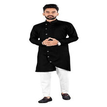 Load image into Gallery viewer, Stylish Black Cotton Solid Kurta with Cotton Craft Pajama Set For Men