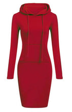 Load image into Gallery viewer, Women Solid Polycotton Red Hooded Front Pocket Dress