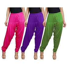 Load image into Gallery viewer, Eazy Trendz Women&#39;s Viscose Lycra Solid Patiala Pack of 3-RPINK_Green_Purple
