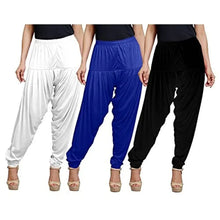 Load image into Gallery viewer, Eazy Trendz Women&#39;s Viscose Lycra Solid Patiala Pack of 3-Black_White_RBLUE