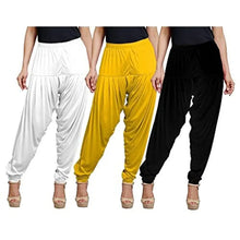 Load image into Gallery viewer, Eazy Trendz Women&#39;s Viscose Lycra Solid Patiala Pack of 3-Black_White_GYELLOW