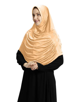 Mehar Hijab's Modest Women's Embellished with Glittering Stone Designs Stylish pleated Polycotton Feel Good Aasimah Hijab (XX-Large, Skin)