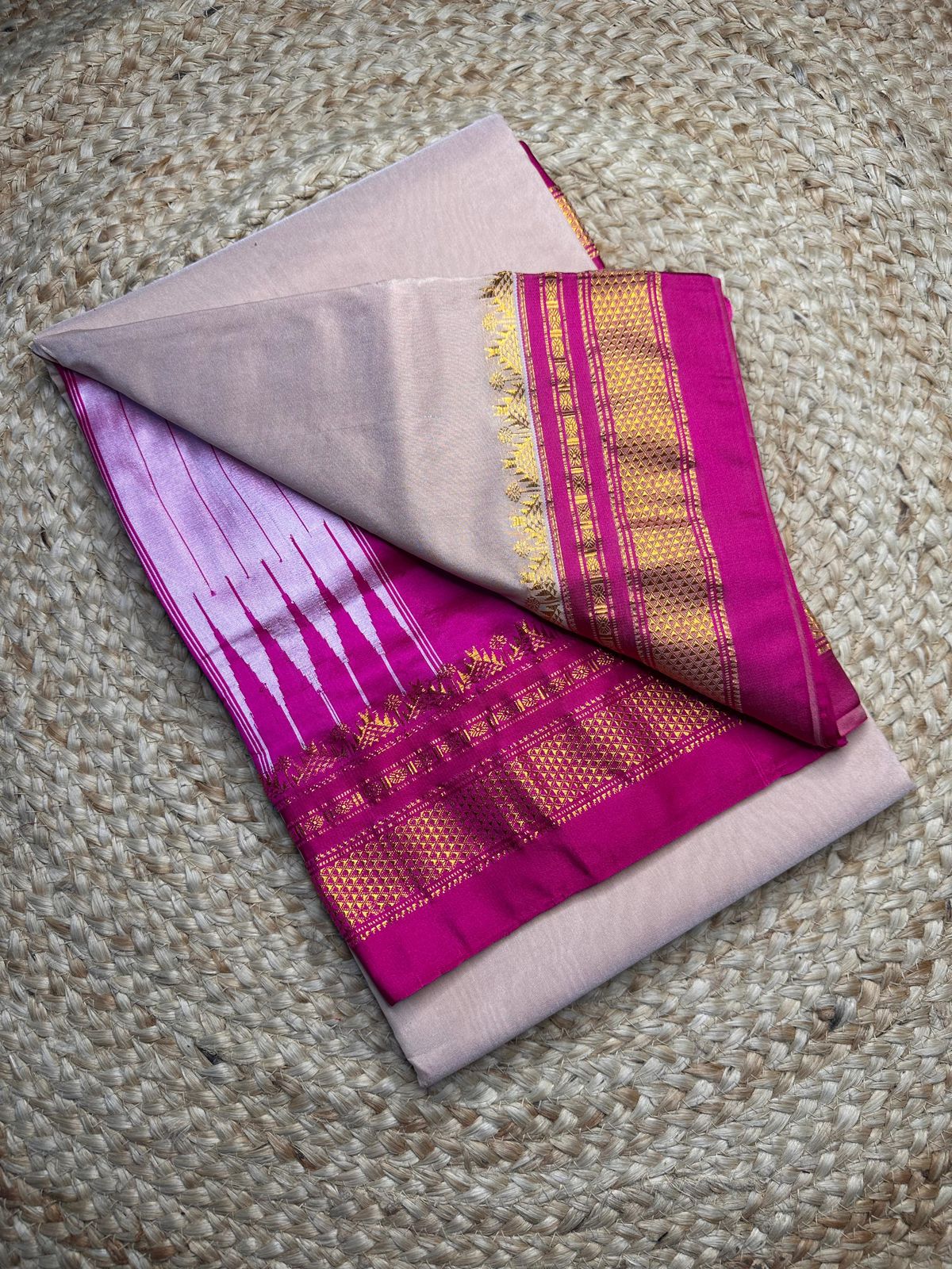 Signature Cotton Silk Saree with Trendy IIkal Silk Pallu &amp; Chikki Paras Border Contrast Blouse, Silk Pallu