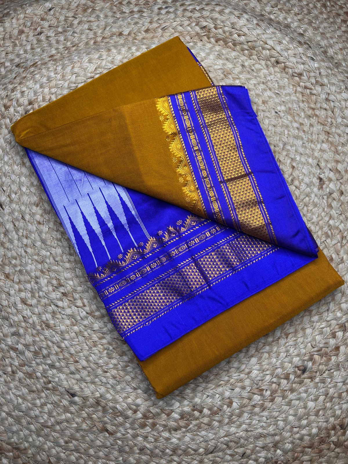 Signature Cotton Silk Saree with Trendy IIkal Silk Pallu &amp; Chikki Paras Border Contrast Blouse, Silk Pallu