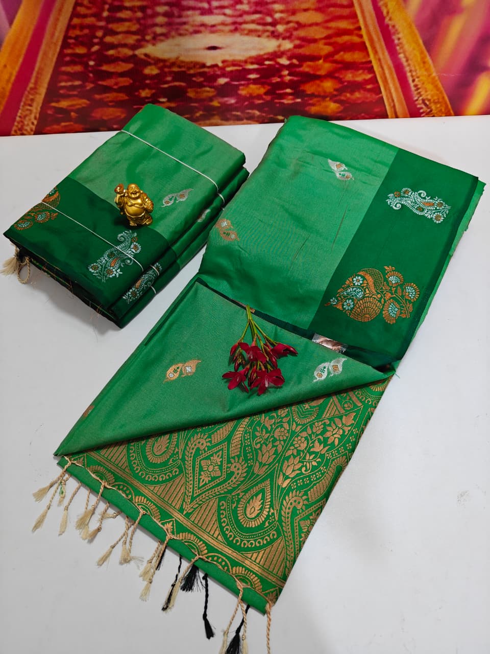 Shop now Premium Soft Silk Kanchipuram Saree with Rich Wokr Meena Pallu. Unique colors with Running Blouse. Perfect for weddings, Function &amp; festive occasions.