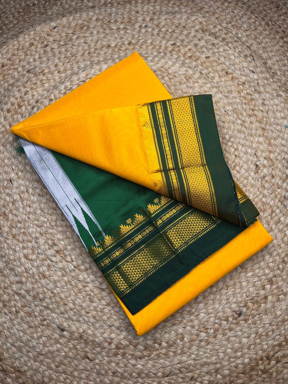 Signature Cotton Silk Saree with Trendy IIkal Silk Pallu &amp; Chikki Paras Border Contrast Blouse, Silk Pallu