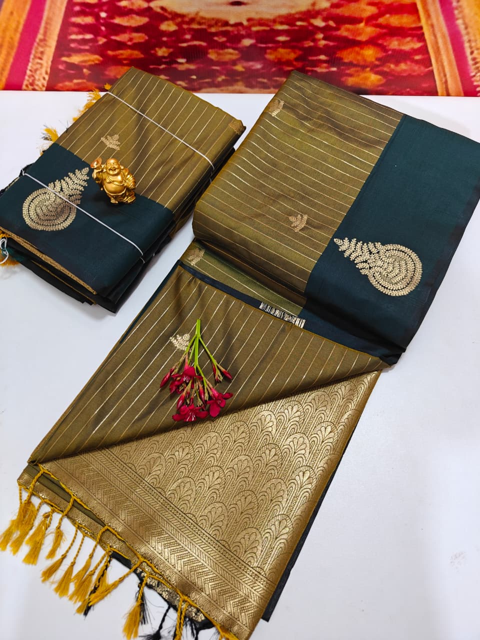 Shop now Premium Soft Silk Kanchipuram Saree with Rich Wokr Meena Pallu. Unique colors with Running Blouse. Perfect for weddings, Function &amp; festive occasions.