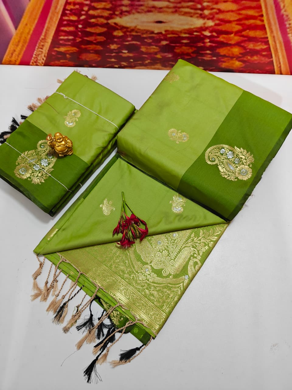 Shop now Premium Soft Silk Kanchipuram Saree with Rich Wokr Meena Pallu. Unique colors with Running Blouse. Perfect for weddings, Function &amp; festive occasions.