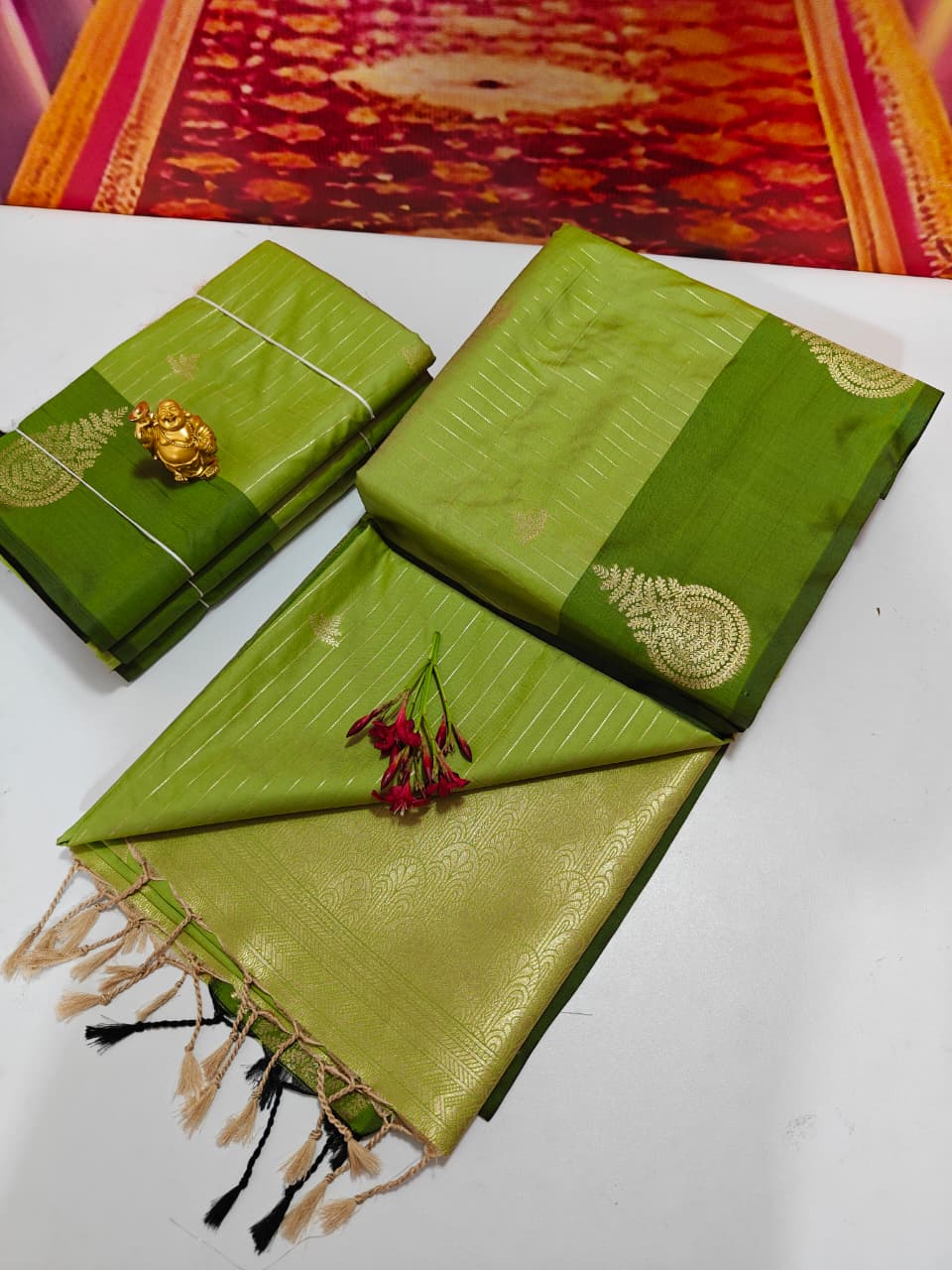 Shop now Premium Soft Silk Kanchipuram Saree with Rich Wokr Meena Pallu. Unique colors with Running Blouse. Perfect for weddings, Function &amp; festive occasions.